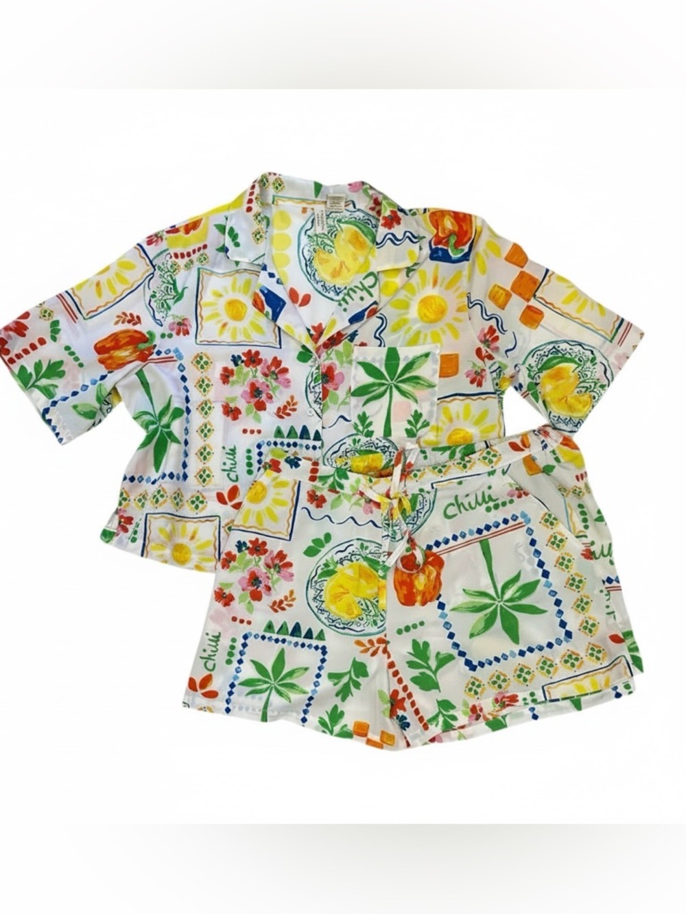 Cynthia Rowley Sleepwear Pajama Set Medium Tropical Print Button Top & Shorts